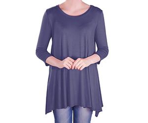 EyeCatch - Reva Womens Round Neck Flared Ladies 3/4 Sleeve Tunic T Shirts Tops Blouse