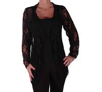 EyeCatch - Riya Womens Floral Lace Waterfall Cardigan Ladies Plus Size Open Cardi Black Size 22-24