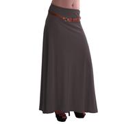 EyeCatch - Romina Womens Gypsy Long Jersey Ladies Belted Maxi Dress Flared Skirt Charcoal M/L