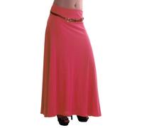 EyeCatch - Romina Womens Gypsy Long Jersey Ladies Belted Maxi Dress Flared Skirt Coral M/L