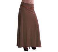 EyeCatch - Romina Womens Gypsy Long Jersey Ladies Belted Maxi Dress Flared Skirt Mocha S/M