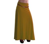 EyeCatch - Romina Womens Gypsy Long Jersey Ladies Belted Maxi Dress Flared Skirt Mustard M/L