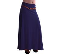EyeCatch - Romina Womens Gypsy Long Jersey Ladies Belted Maxi Dress Flared Skirt Navy M/L