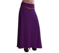 EyeCatch - Romina Womens Gypsy Long Jersey Ladies Belted Maxi Dress Flared Skirt Purple M/L