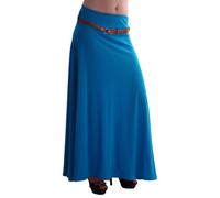 EyeCatch - Romina Womens Gypsy Long Jersey Ladies Belted Maxi Dress Flared Skirt Turquoise M/L