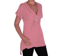 EyeCatch - Solange Womens Asymmetrical Short Sleeve Stretch Diamante Ladies V Neck Top Pink Size 26-28