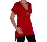EyeCatch - Solange Womens Asymmetrical Short Sleeve Stretch Diamante Ladies V Neck Top Red Size 22-24