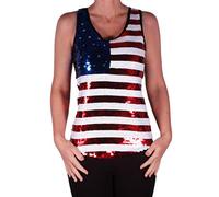 EyeCatch - Stars and Stripes USA Sequin Vest Top Medium