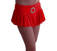 EyeCatch TM - Cynthia Neon Buckle Ruffle Short Club Party Slinky Stretch Skirt Red M/L