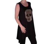 EyeCatch TM - Lucy Womens Longline Gold Skull Plus Size Ladies Vest Top Black Size 26-28