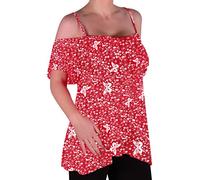 Eyecatch Womens Off The Shoulder Strappy Cami Vest Ladies Tunic Blouse Cold Shoulder Swing Top Red (26-28)