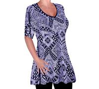 EyeCatch - Womens Print V Neck Blouse Tunic Ladies Swing Flared T-Shirt Top Purple (18)