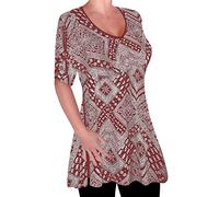 EyeCatch - Womens Print V Neck Blouse Tunic Ladies Swing Flared T-Shirt Top Wine (26-28)