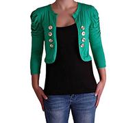 EyeCatchClothing - Celeste Military Style Open Front Cardi Bolero Jade Green M/L