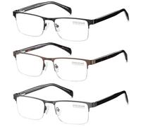 EYECEDAR 3-Pack Reading Glasses for Men Blue Light Blocking Rectangular Half Frame Metal Spring Hinges Eyeglasses Readers for Men 1.5