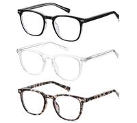 EYECEDAR 3-Pack Reading Glasses for Women Blue Light Blocking Square Style Frame Metal Spring Hinges with Three Fine Pouch Eyeglasses Readers 1.50