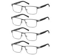 EYECEDAR 4-Pack Reading Glasses for Men Blue Light Blocking Gunmetal Frame Rectangle Style Spring Hinges Readers 2.5