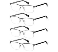 EYECEDAR 4-Pack Reading Glasses for Men Metal Gunmetal Rectangle Half-Frame Adjustable Spring Hinges Readers for Men Eyeglasses 2.5