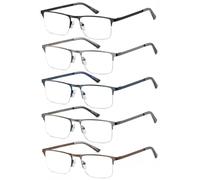 EYECEDAR 5 Pack Blue Light Blocking Reading Glasses men Metal Half Frame Spring Hinges Computer Eyeglasses Readers for Men 2.50