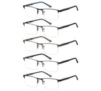 EYECEDAR 5 Pack Blue Light Blocking Reading Glasses Men Metal Half Frame Spring Hinges Rubber Flexible Temple Arms Computer Eyeglasses Readers for Men 2.00