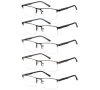 EYECEDAR 5 Pack Blue Light Blocking Reading Glasses Men Metal Half Frame Spring Hinges Rubber Flexible Temple Arms Computer Eyeglasses Readers for Men 3.00