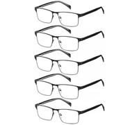 EYECEDAR 5-Pack Reading Glasses for Men Black Rectangle Frame Adjustable Metal Spring Hinges Readers 2.0