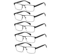 EYECEDAR 5-Pack Reading Glasses for Men Black Rectangle Frame Adjustable Metal Spring Hinges Readers 2.5