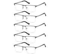 EYECEDAR 5-Pack Reading Glasses for Men Metal Gunmetal Half Frame Spring Hinges Eyeglasses Readers 1.50