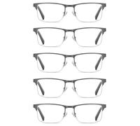 EYECEDAR 5-Pack Reading Glasses for Men Women Blue Light Blocking Metal Gunmetal Half Frame Spring Hinge Anti Eyestrain Anti Glare Eyeglasses Computer Readers 1.50