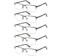 EYECEDAR 5-Pack Reading Glasses Men Blue Light Blocking Half Frame Rectangle Style Spring Hinges Readers 3.00
