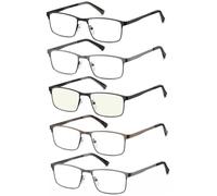 Eyecedar 5-Pack Reading Glasses Men Metal Frame Rectangle Style Stainless Steel Material Spring Hinges Readers Glasses 2.50