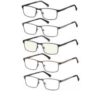 Eyecedar 5-Pack Reading Glasses Men Metal Frame Rectangle Style Stainless Steel Material Spring Hinges Readers Glasses 1.75