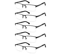 EYECEDAR 5-Pack Reading Glasses Men Metal Half Frame Rectangle Style Clear Lens Spring Hinges Stainless Steel Material Readers 1.50
