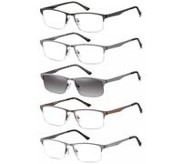 EYECEDAR 5 Pack Reading Glasses Men Metal Half Frame Spring Hinges Rectangular Style Eyeglasses Readers 1.00