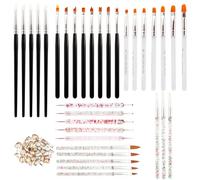 Eyech 33Pcs Nail Art Brushes Set with Mini Champagne Rhinestones, Nail Dotting Tools Nail Gel Brushes Nail Liner Brushes Nail Sculpture Pens Nail Flower Painting Brushes for DIY Manicure