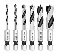 Eyech 6Pcs Brad Point Drill Bits Stubby Drill Bit Set for Wood |Spiral Twist Bit 1/4" Quick Change Hex Shank | 4241 High Speed Steel | for Quick Change Chucks and Drives