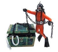 Eyech Live-Action Aquarium Ornament Creative Undersea Treasure Chest Diver Air Bubbler Aerating for Fish Tank Decorations Orange Color