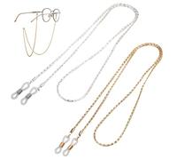 Eyeglass Chain 2 PCS Fashion Sunglasses Chain, Gold Silver String for Glasses Round Neck for Women Men, Anti-lost String for Glasses Retainer Sunglasses Strap Holder Lanyard Mask Chain Necklace