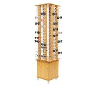 Eyeglass Display Stand, 4-side 144-pair 8-row Sunglass Display Rack w/Bottom Cabinet, 360° Rotating Retail Eyewear Shelf w/ 4 Wheels, Floor Glasses Holder Organizer, 21.65 * 21.65 * 66.14in Lig