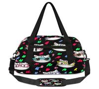 Eyeglasses Cats Kids Overnight Duffle Bags for Girls Boys, Cute Kitten Lightweight Sports Gym Bag for Kids，Small Overnight Weekender Carry on Travel Bags Dance Bag, Eyeglasses Cats, 18.5L x 7.8W x