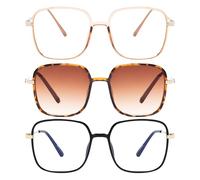 EYEGLSMST 3 Pack Oversized Reading Glasses 1.0 for Women with Reading Sunglasses, Large Square Blue Light Blocking Readers, Big Frame Anti UV Eyewear