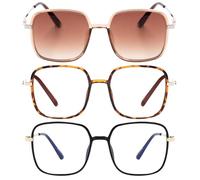 EYEGLSMST 3 Pack Oversized Reading Glasses 3.0 for Women with Reading Sunglasses, Large Square Blue Light Blocking Readers, Big Frame Anti UV Eyewear