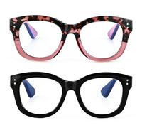 EYEGUARD 2 Pack Oversized Reading Glasses for Women, Retro Blue Light Blocking Readers with Spring Hinges, black/red +1.00 diopter