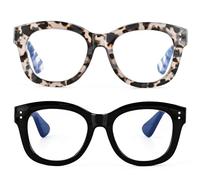EYEGUARD 2 Pack Oversized Reading Glasses for Women, Retro Blue Light Blocking Readers with Spring Hinges, black/grey +1.50 diopter