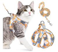 Eyein Cat Harness and Lead Set for Walking, Adjustable Soft Sturdy Faux Suede Escape Proof Kitten Vest Harness and leash with Reflective Strip for Large Medium Small Cats(Small, Flowers Orange)