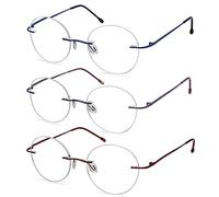 Eyekepper 3-Pack Round Rimless Metal Reading Glasses Women Men - Circle Frameless Readers (Blue/Red/Purple)+3.50