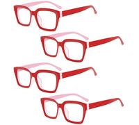 Eyekepper 4 Pack Ladies Reading Glasses - Oversized Square Design Readers for Women Red