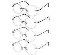 Eyekepper 4-Pack Round Rimless Metal Reading Glasses Women Men - Circle Frameless Readers (Black/Gunmetal/Sliver/Gold)+2.25