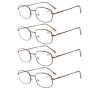 Eyekepper 4 Pairs Reading Glasses Metal Brown Frame Reader Eyeglasses with Spring Hinges for Men Women Reading