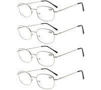 Eyekepper 4 Pairs Reading Glasses Metal Silver Frame Reader Eyeglasses with Spring Hinges for Men Women Reading